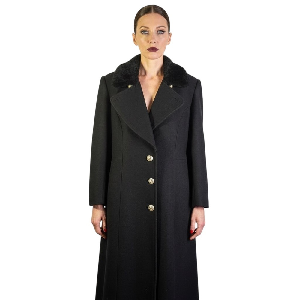 ELLABEE DARK BLUE MARINE WOOL BLEND COAT WITH FAUX FUR COLLAR WOMAN L